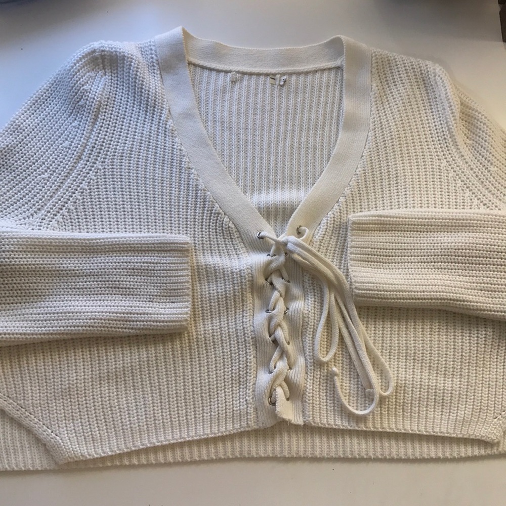 LF cropped lace up sweater